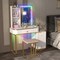 Vanity Table Set With Rgb Led Lights And Wireless Charging Station